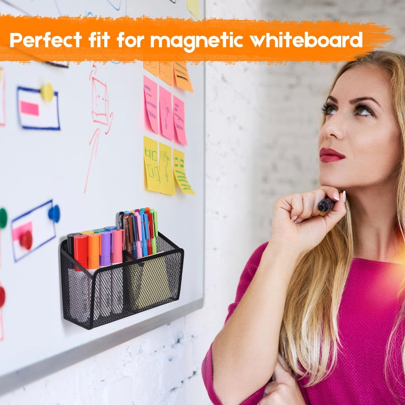Ameceres Magnetic Pencil Holder - Extra Strong Magnets Mesh Marker Holder Perfect for Whiteboard, Refrigerator and Locker Accessories (2 Baskets, 1 Pack Black) - Image 5